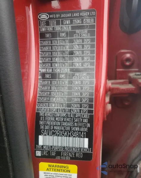 2019 Land Rover Range Rover Evoque Landmark Edition from USA, damaged, VIN SALVC2RX5KH348141